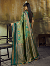 Sea Green Kanjivaram Silk Saree With Contrast Blouse