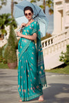 Sea Green Mul Mul Silk Saree