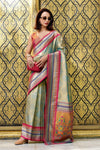 Sea Green Tissue Ikat Silk Saree