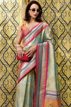 Sea Green Tissue Ikat Silk Saree