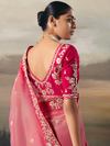 Pink Embroidered Designer Organza Silk Saree With Contrast Blouse