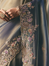 Steel Blue Embroidered Designer Organza Silk Saree