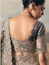 Steel Blue Embroidered Designer Organza Silk Saree