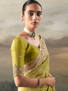 Lime Green Embroidered Designer Organza Silk Saree