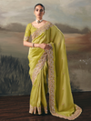 Lime Green Embroidered Designer Organza Silk Saree