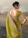 Lime Green Embroidered Designer Organza Silk Saree