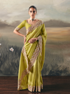 Lime Green Embroidered Designer Organza Silk Saree