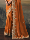 Rust Orange Embroidered Designer Organza Silk Saree