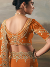 Rust Orange Embroidered Designer Organza Silk Saree