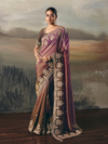 Mauve Purple Embroidered Designer Organza Silk Saree
