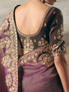 Mauve Purple Embroidered Designer Organza Silk Saree