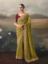 Olive Green Embroidered Designer Organza Silk Saree With Contrast Blouse