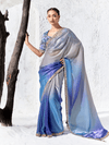 Silver Blue Embroidered Designer Organza Silk Saree With Contrast Blouse