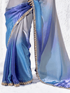 Silver Blue Embroidered Designer Organza Silk Saree With Contrast Blouse