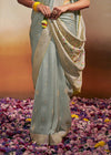 Silver Foil Woven Soft Silk Banarasi Saree With Designer Blouse