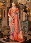 Silver Grey And Gold Meenakari Banarasi Designer Silk Saree