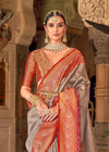 Silver Grey And Gold Meenakari Banarasi Designer Silk Saree