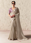 Silver Grey Designer Organza Saree