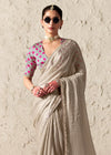 Silver Grey Designer Organza Saree