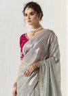 Silver Grey Designer Organza Tissue Silk Saree