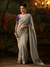 Silver Grey Embroidered Designer Tissue Silk Saree With Contrast Blouse