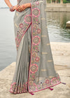 Silver Grey Embroidery Designer Silk Saree