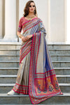 Silver Grey Tissue Silk Saree