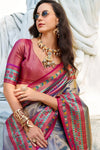 Silver Grey Tissue Silk Saree