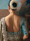 Silver Grey Tissue Silk Saree with Teal Contrast Blouse