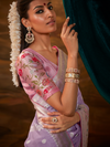 Lavender Banarasi Organza Silk Saree With Contrast Blouse