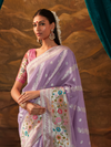 Lavender Banarasi Organza Silk Saree With Contrast Blouse
