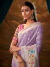 Lavender Banarasi Organza Silk Saree With Contrast Blouse