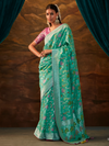 Sea Green Banarasi Organza Silk Saree With Contrast Blouse