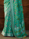 Sea Green Banarasi Organza Silk Saree With Contrast Blouse
