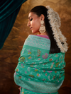 Sea Green Banarasi Organza Silk Saree With Contrast Blouse