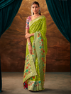 Lime Green Banarasi Organza Silk Saree With Contrast Blouse
