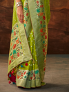 Lime Green Banarasi Organza Silk Saree With Contrast Blouse