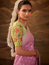 Baby Pink Banarasi Organza Silk Saree With Contrast Blouse