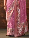 Baby Pink Banarasi Organza Silk Saree With Contrast Blouse
