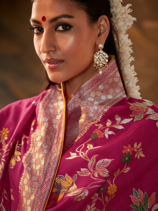 Magenta Banarasi Organza Silk Saree