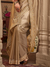 Beige Gold Embroidered Designer Tissue Silk Saree