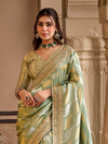 Pista Green Embroidered Designer Tissue Silk Saree