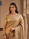 Antique Gold Embroidered Designer Tissue Silk Saree