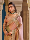 Peach Pink Embroidered Designer Tissue Silk Saree