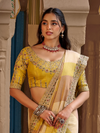 Lemon Yellow Embroidered Designer Tissue Silk Saree