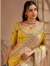 Lemon Yellow Embroidered Designer Tissue Silk Saree
