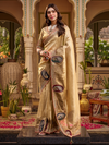 Beige Gold Embroidered Designer Tissue Silk Saree