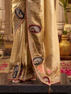 Beige Gold Embroidered Designer Tissue Silk Saree