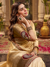Beige Gold Embroidered Designer Tissue Silk Saree