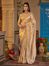 Light Gold Embroidered Designer Tissue Silk Saree